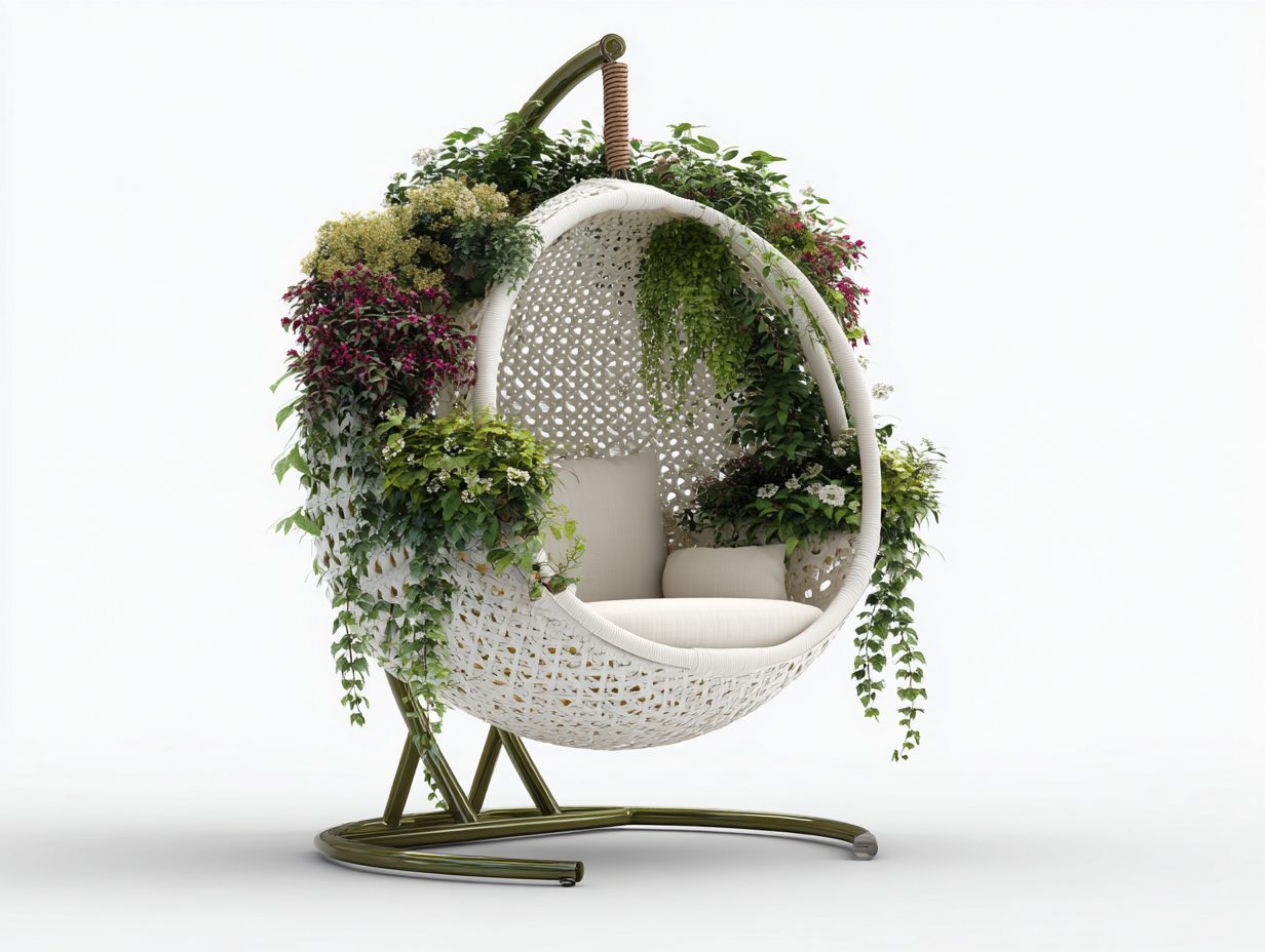 Hängesessel für Garten Polyrattan Metall 105x95x198 cm - Weiß-Grün - Modernes Design-Ziriroom