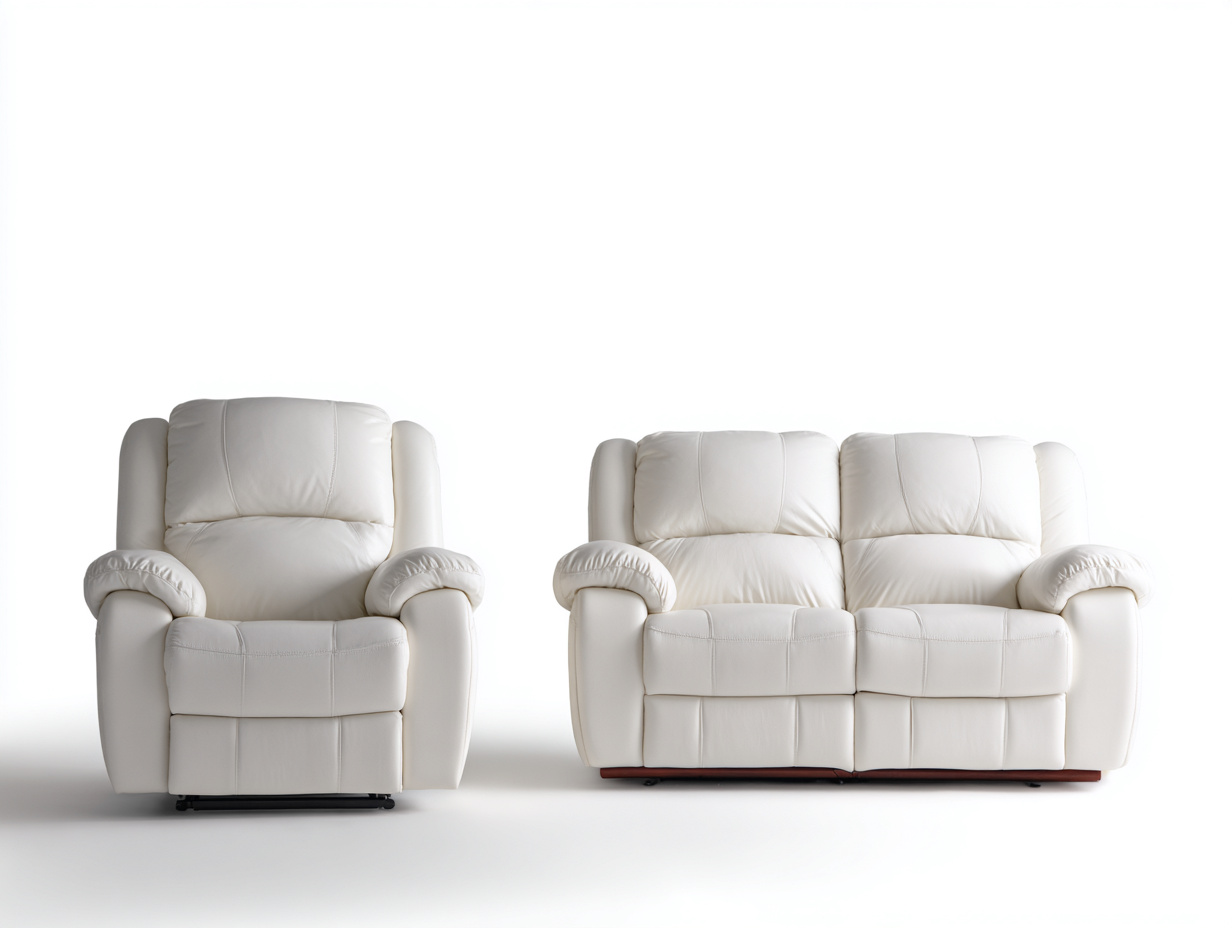 Relaxsofa Sets Lederoptik gepolstert 198x94x102 cm - Cremeweiß - modernes Design-Ziriroom