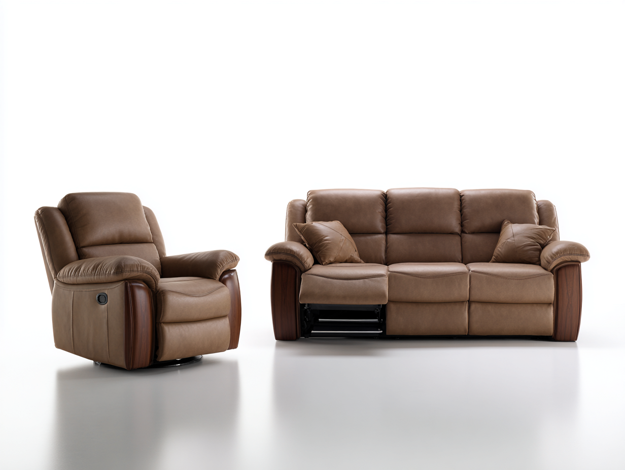 Relaxsofa Sets Kunstleder Holz 212x96x101cm Braun Modernes Design mit Relaxfunktion-Ziriroom