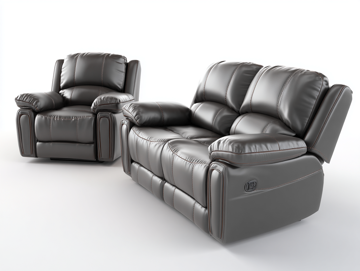 Relaxsofa Sets Lederoptik gepolstert 208x98x104 cm - Grau - modernes Design-Ziriroom