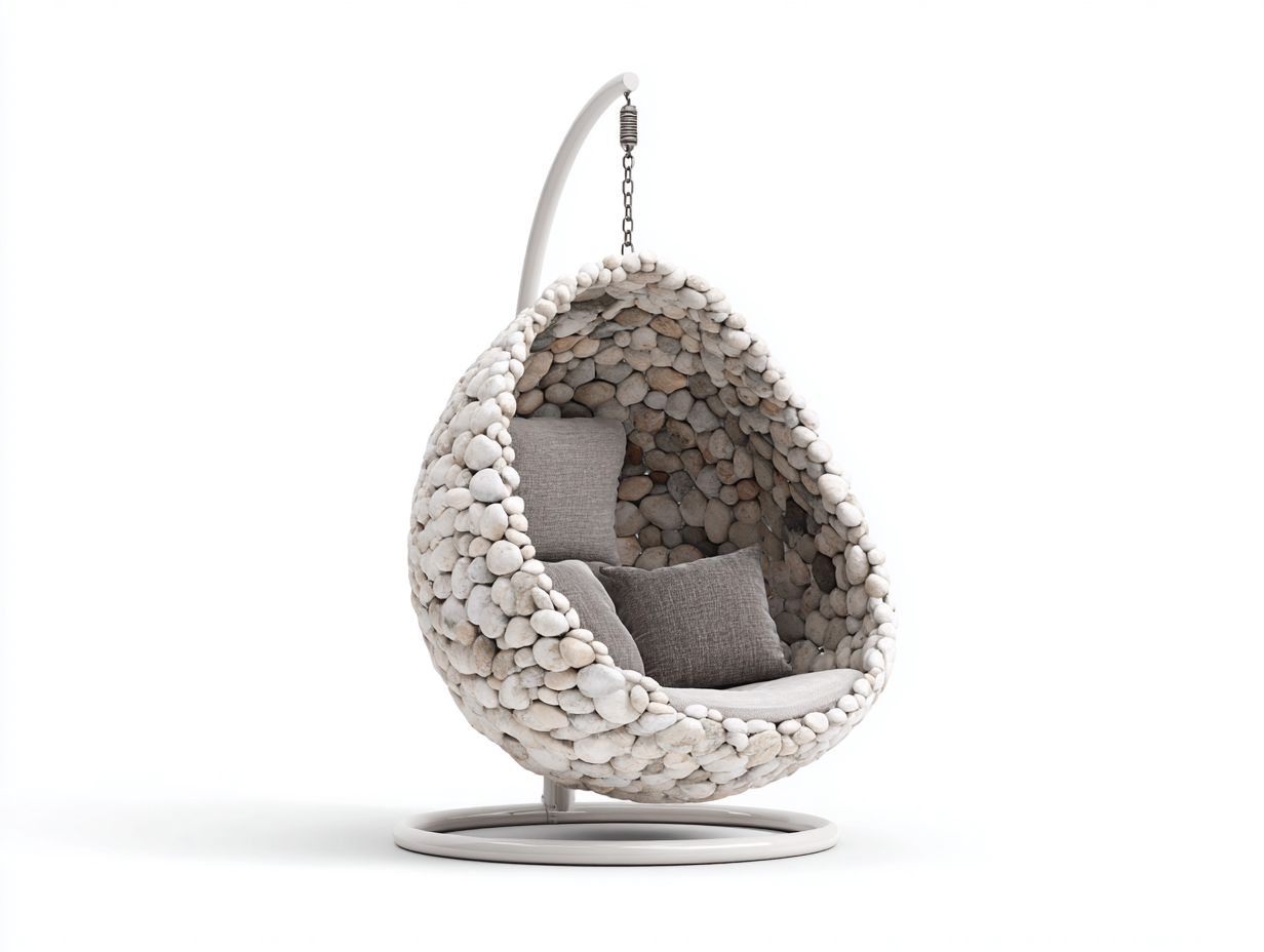Hängesessel für Garten Metall und Steinoptik 105x105x195 cm - Weiß-Grau - modernes Design-Ziriroom
