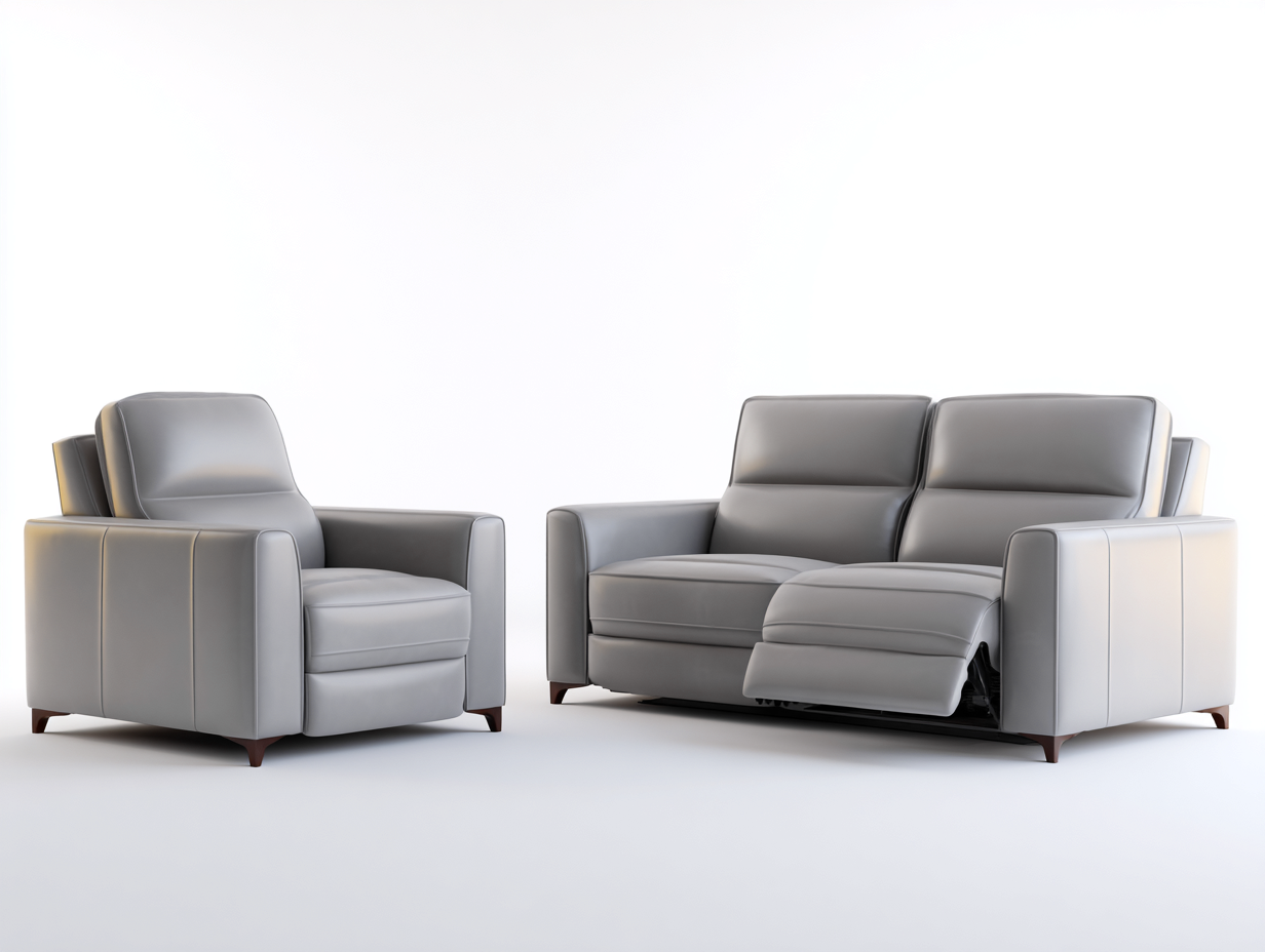 Relaxsofa Sets Kunstleder Holz 210x95x102 cm und 92x90x102 cm - Grau-Braun - Mit Relaxfunktion - Modernes Design-Ziriroom