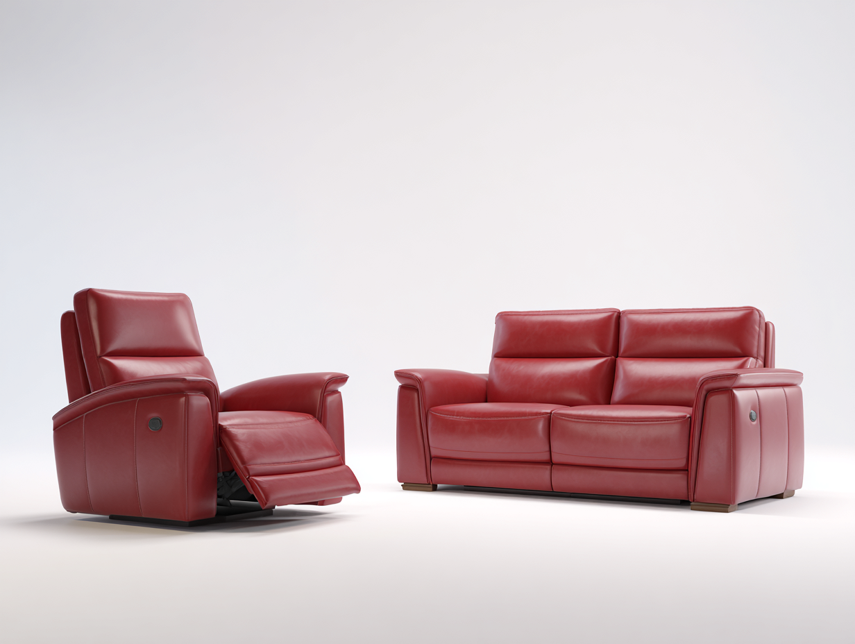 Relaxsofa Sets Kunstleder 165x90x98 cm und 90x92x100 cm - Rot-Braun - Modernes Design geeignet für Wohnzimmer-Ziriroom