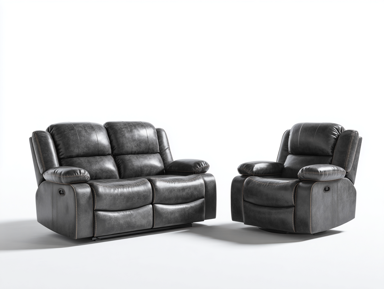 Relaxsofa Sets Kunstleder 168x94x102 cm und 96x98x104 cm - Dunkelgrau-Schwarz - Modernes Design geeignet für Wohnzimmer-Ziriroom