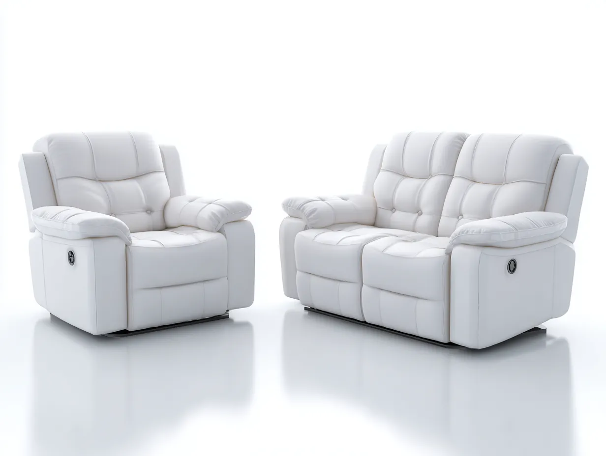 Conjunto de sofás reclinables de piel sintética 180x90x100 cm - blanco - diseño moderno con función reclinable manual-Codornahome