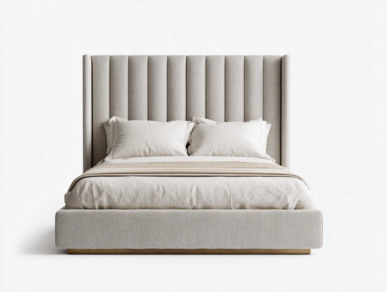 Camas dobles tapizadas 200x180x120 cm - color beige - cabecero alto acolchado - diseño moderno para dormitorio-Codornahome