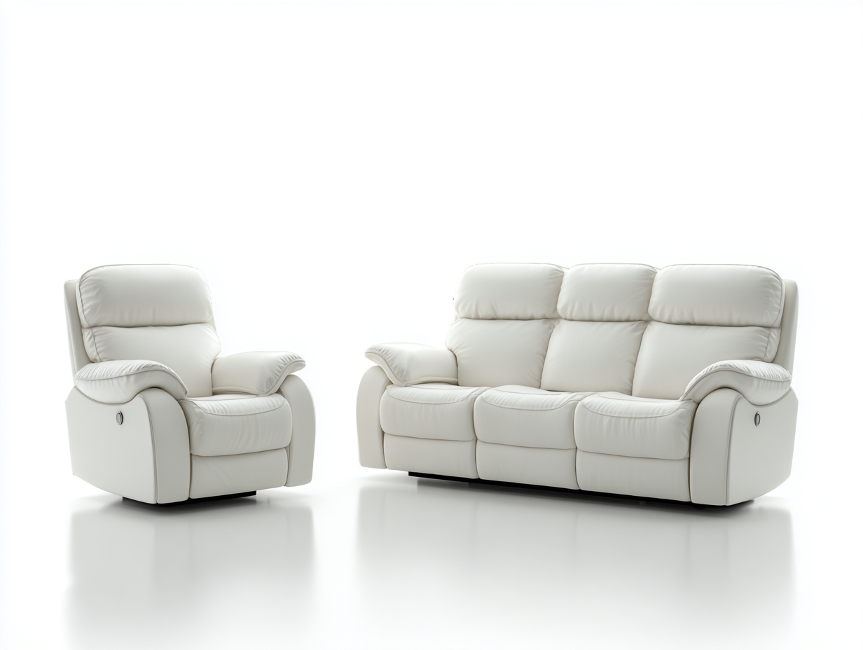 Conjunto de sofás reclinables cuero sintético 210x95x100 cm blanco estilo moderno con función relax-Codornahome