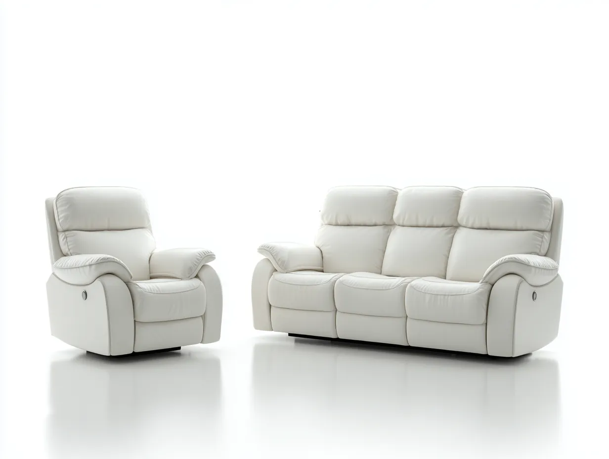 Conjunto de sofás reclinables cuero sintético 210x95x100 cm blanco estilo moderno con función relax-Codornahome