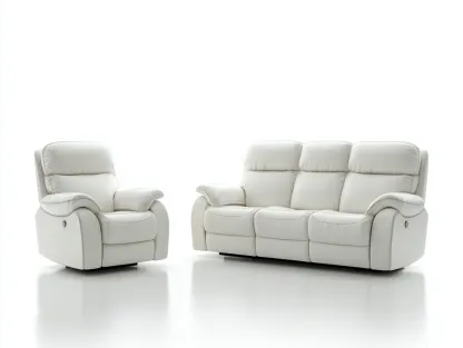 Conjunto de sofás reclinables cuero sintético 210x95x100 cm blanco estilo moderno con función relax-Codornahome