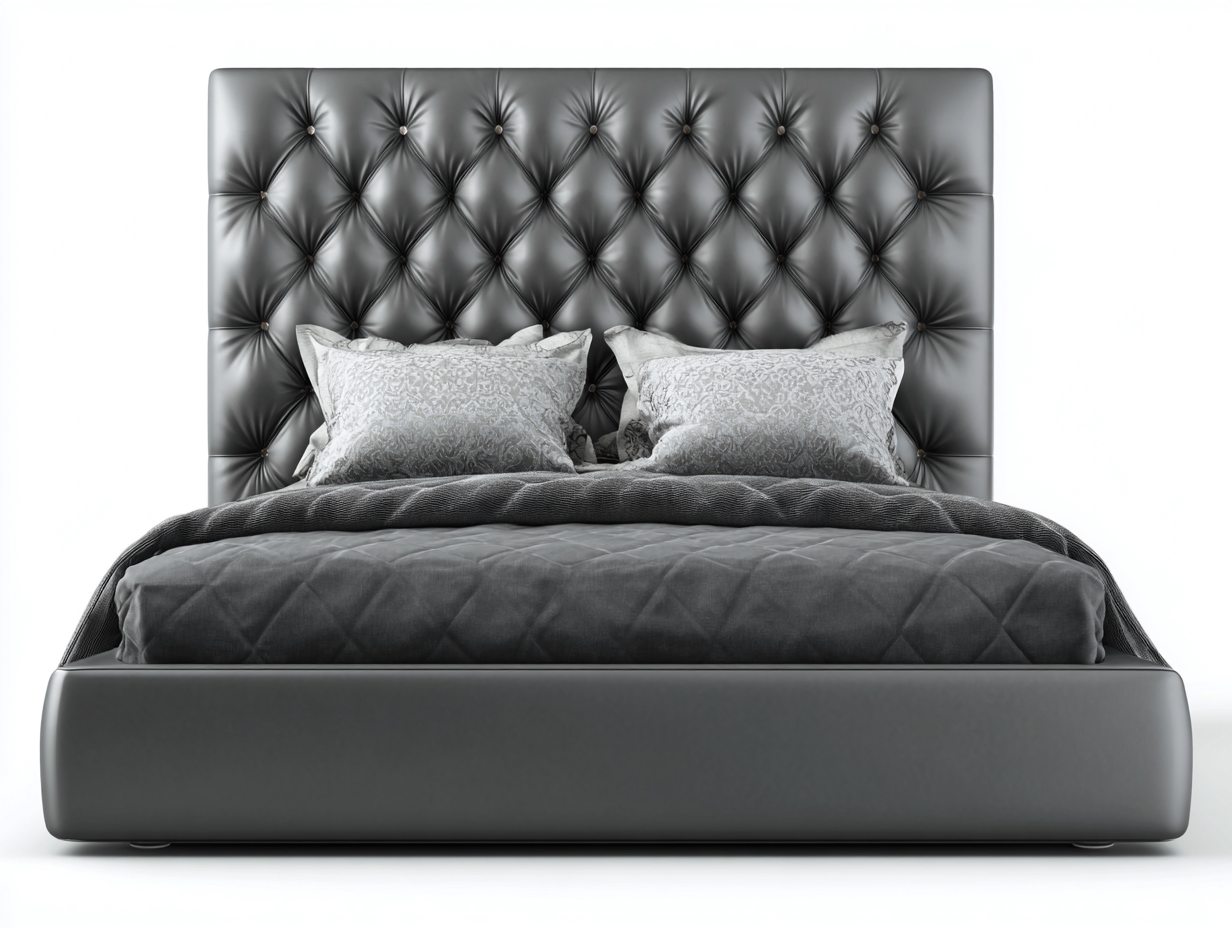 Camas dobles cuero sintético 200x160x120 cm color gris diseño moderno capitoné con cabecero alto-Codornahome