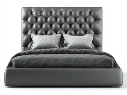 Camas dobles cuero sintético 200x160x120 cm color gris diseño moderno capitoné con cabecero alto-Codornahome