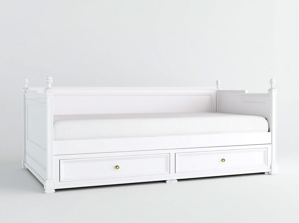 Sofás cama madera 200x90x90 cm color blanco diseño clásico con 2 cajones almacenamiento-Codornahome