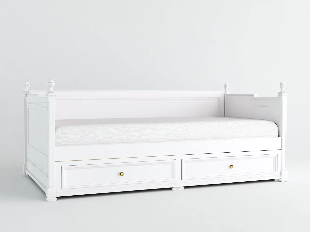 Sofás cama madera 200x90x90 cm color blanco diseño clásico con 2 cajones almacenamiento-Codornahome