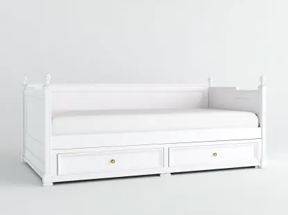 Sofás cama madera 200x90x90 cm color blanco diseño clásico con 2 cajones almacenamiento-Codornahome