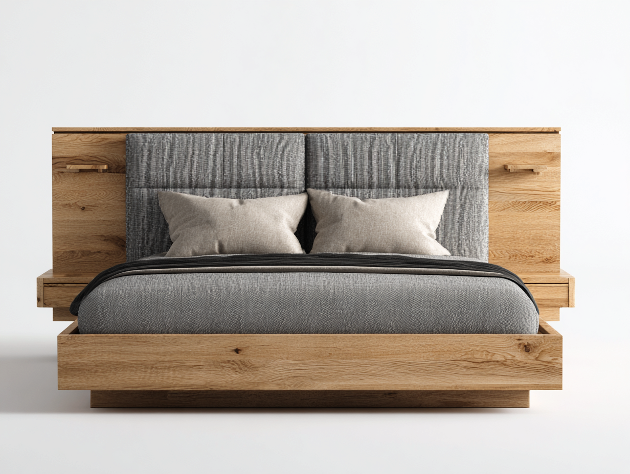 Camas dobles madera MDF 200x180x110 cm - marrón y gris - diseño moderno con cabecero tapizado-Codornahome