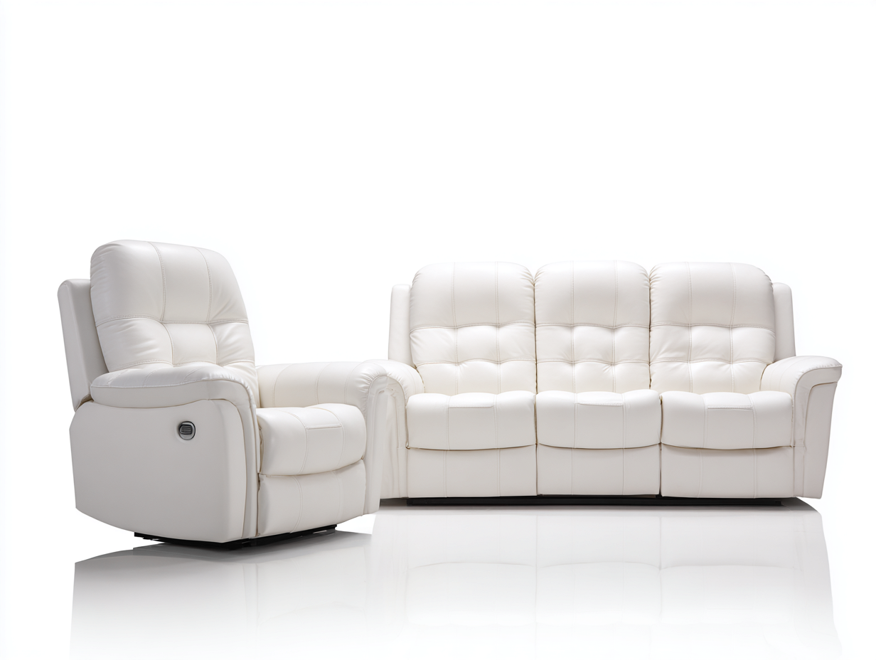 Conjunto de sofás reclinables cuero sintético 3 plazas - sillón 210x95x100 cm - blanco - diseño moderno-Codornahome