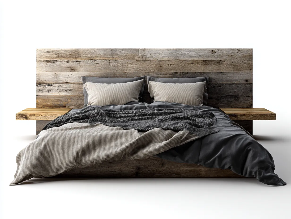 Camas dobles de madera 200x160x90 cm - marrón - con cabecero y estantes - estilo rústico-Codornahome