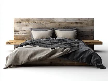 Camas dobles de madera 200x160x90 cm - marrón - con cabecero y estantes - estilo rústico-Codornahome