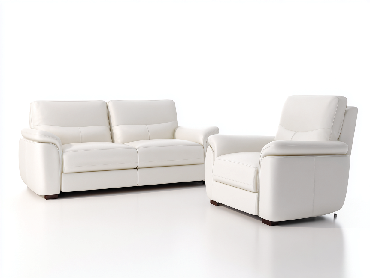 Conjunto de sofás reclinables de cuero sintético 200x90x95 cm - Blanco - 2 plazas y 1 plaza - Diseño moderno-Codornahome