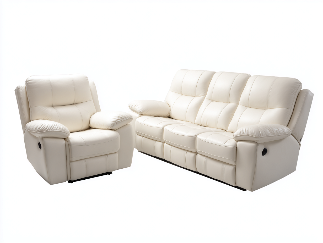 Conjunto de sofás reclinables de cuero sintético 210x90x100 cm - Crema - 3 plazas y 1 plaza - Diseño moderno-Codornahome