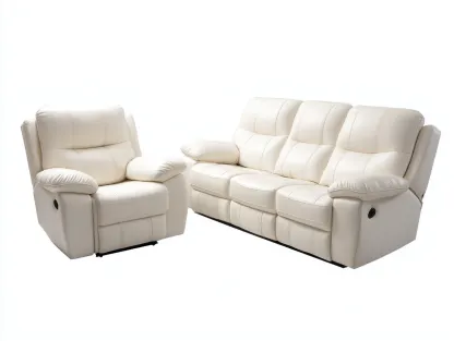 Conjunto de sofás reclinables de cuero sintético 210x90x100 cm - Crema - 3 plazas y 1 plaza - Diseño moderno-Codornahome