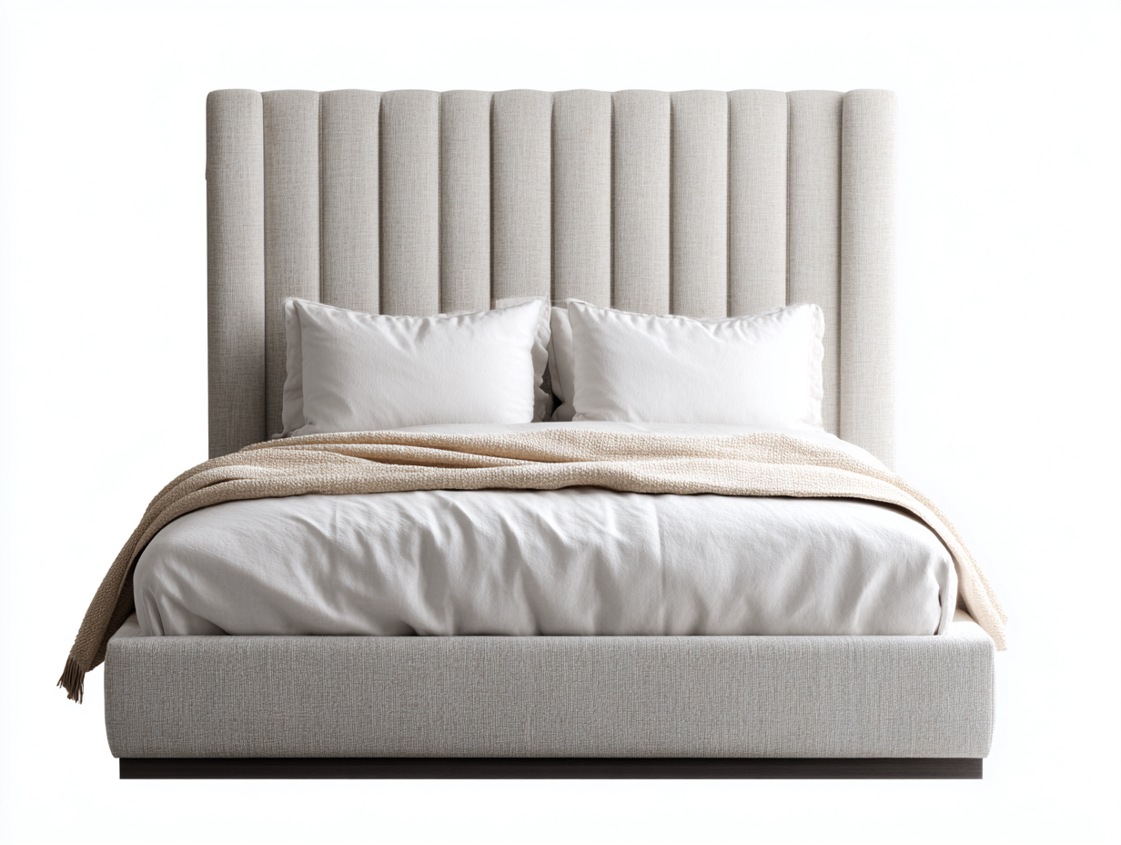Camas dobles tela 200x160x110 cm color beige diseño moderno con cabecero acolchado vertical-Codornahome