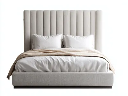 Camas dobles tela 200x160x110 cm color beige diseño moderno con cabecero acolchado vertical-Codornahome