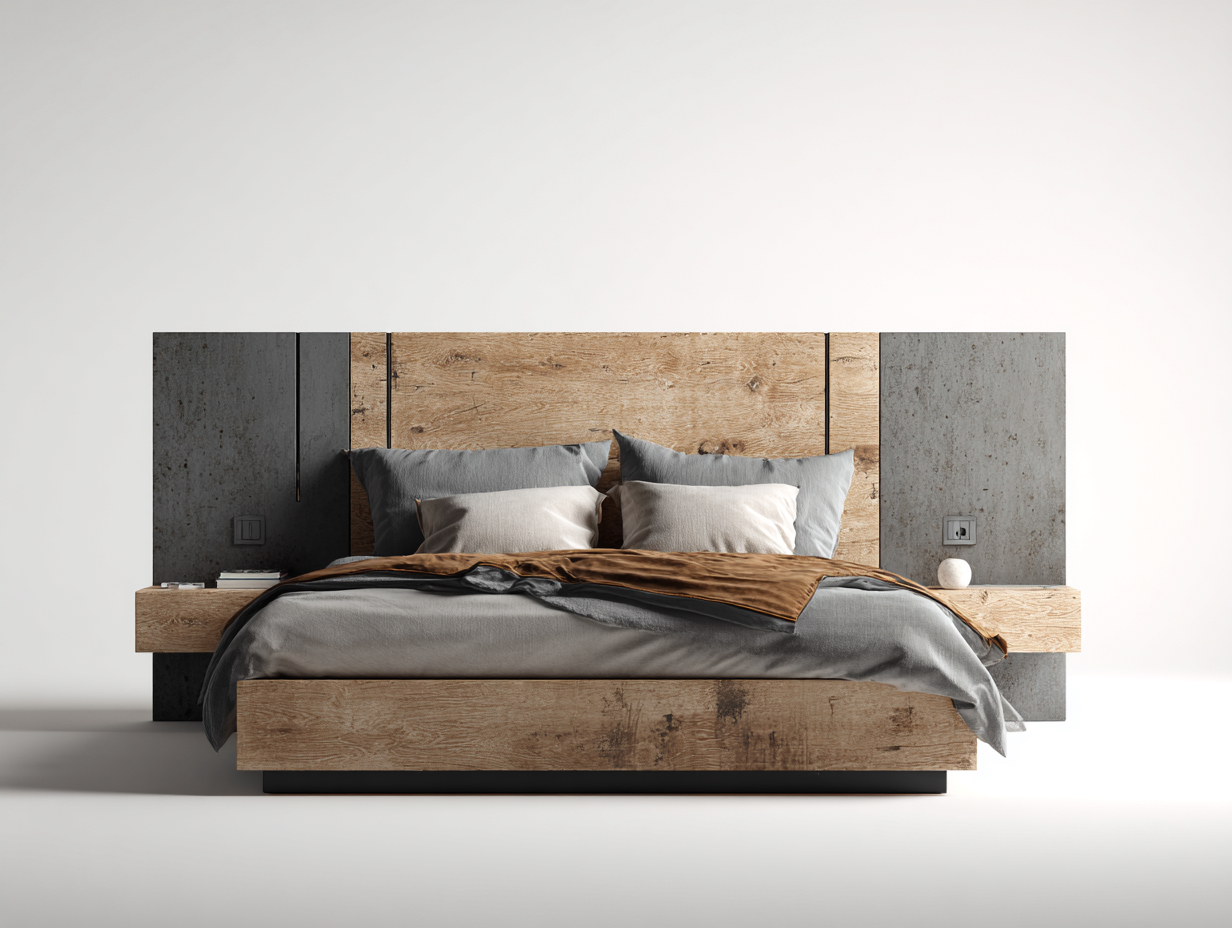 Camas dobles madera MDF 200x160x100 cm - marrón y gris - diseño moderno con cabecero-Codornahome