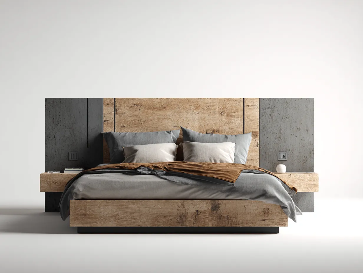 Camas dobles madera MDF 200x160x100 cm - marrón y gris - diseño moderno con cabecero-Codornahome