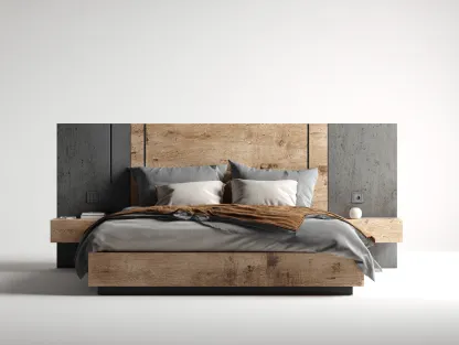 Camas dobles madera MDF 200x160x100 cm - marrón y gris - diseño moderno con cabecero-Codornahome