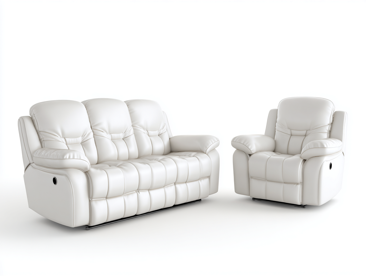 Conjunto de sofás reclinables cuero sintético 200x95x100 cm - blanco - diseño moderno ergonómico-Codornahome