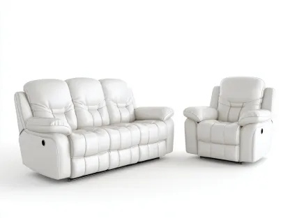 Conjunto de sofás reclinables cuero sintético 200x95x100 cm - blanco - diseño moderno ergonómico-Codornahome