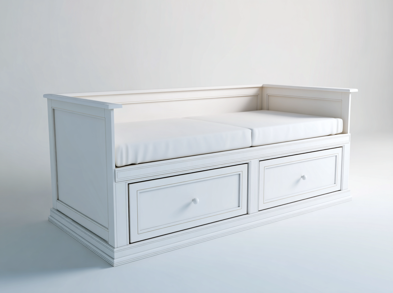 Sofás cama de madera 200x90x75 cm - blanco - 2 cajones - diseño clásico-Codornahome