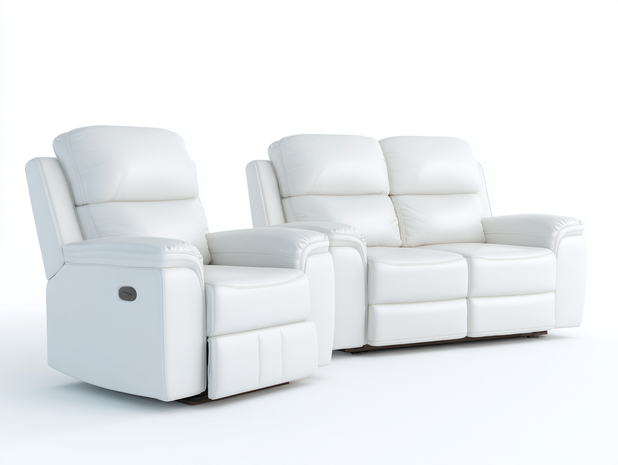 Conjunto de sofás reclinables cuero sintético 2 plazas - sillón 190x95x100 cm - blanco - diseño moderno-Codornahome