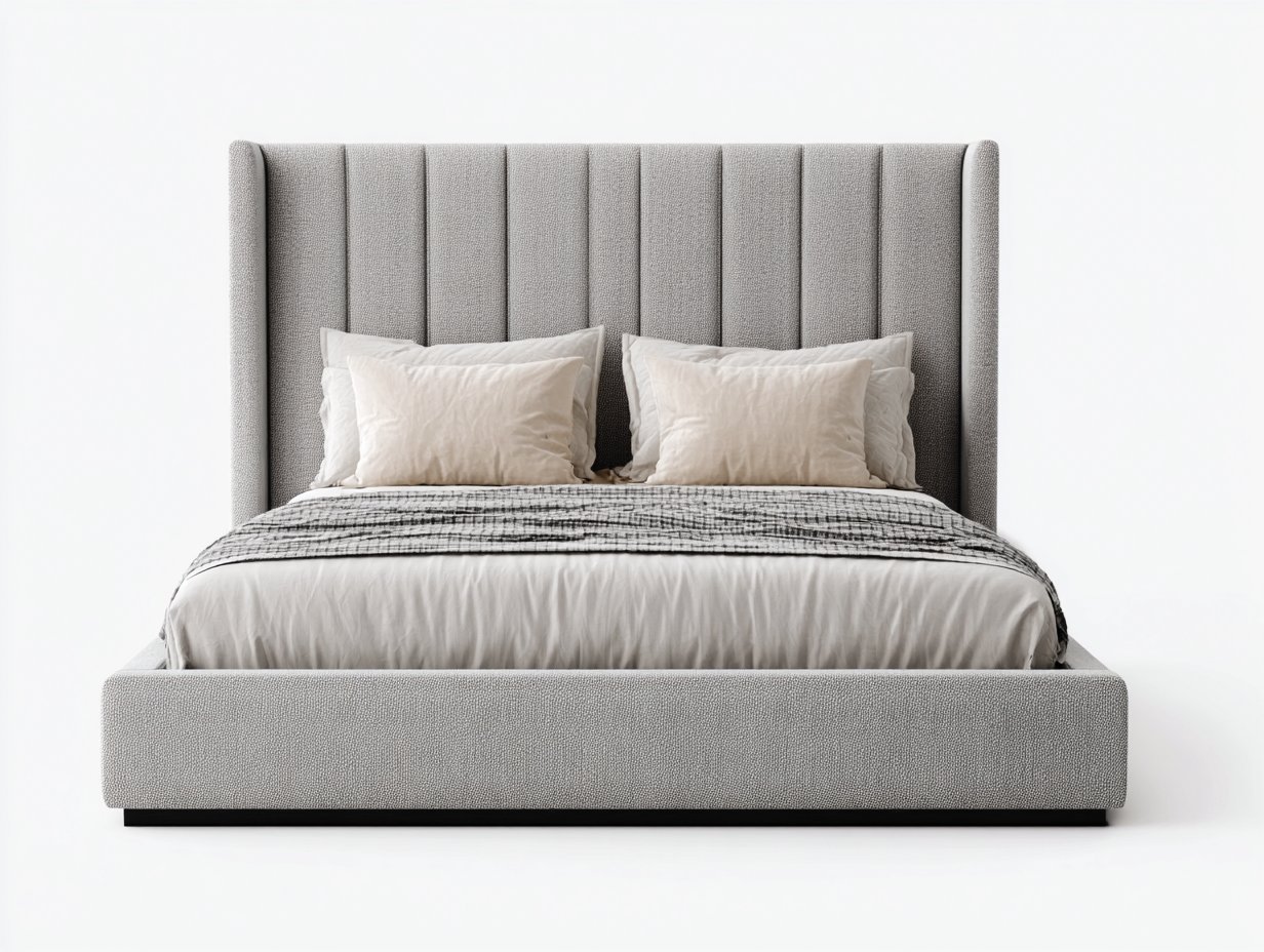Camas dobles tapizada tela 205x165x110 cm - color gris claro - diseño moderno con cabecero alto para dormitorio-Codornahome