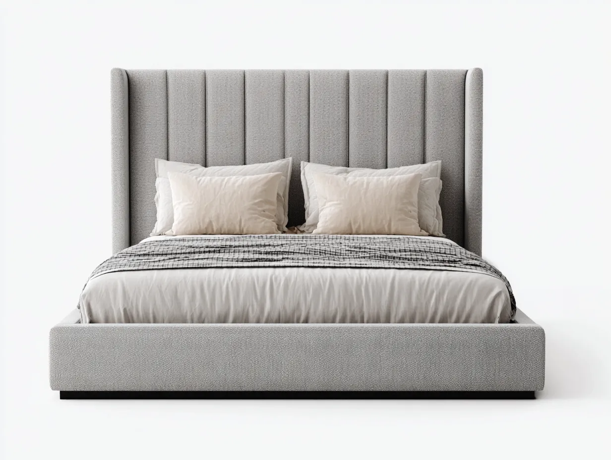 Camas dobles tapizada tela 205x165x110 cm - color gris claro - diseño moderno con cabecero alto para dormitorio-Codornahome