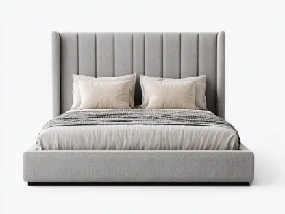 Camas dobles tapizada tela 205x165x110 cm - color gris claro - diseño moderno con cabecero alto para dormitorio-Codornahome