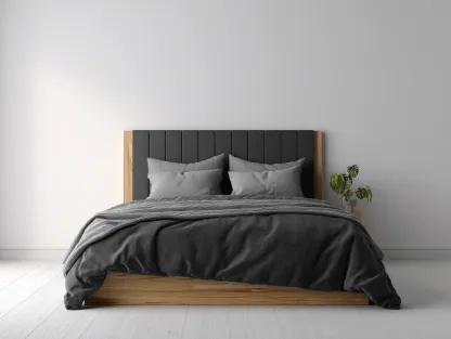 Camas dobles madera y tela 200x160x100 cm - color negro y madera - diseño moderno para dormitorio con cabecero acolchado-Codornahome