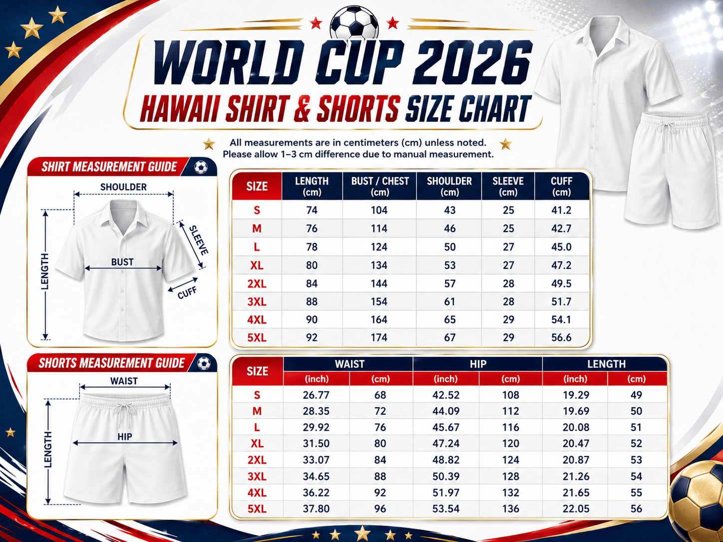 Hawaii Shirt and Shorts Set Size Chart