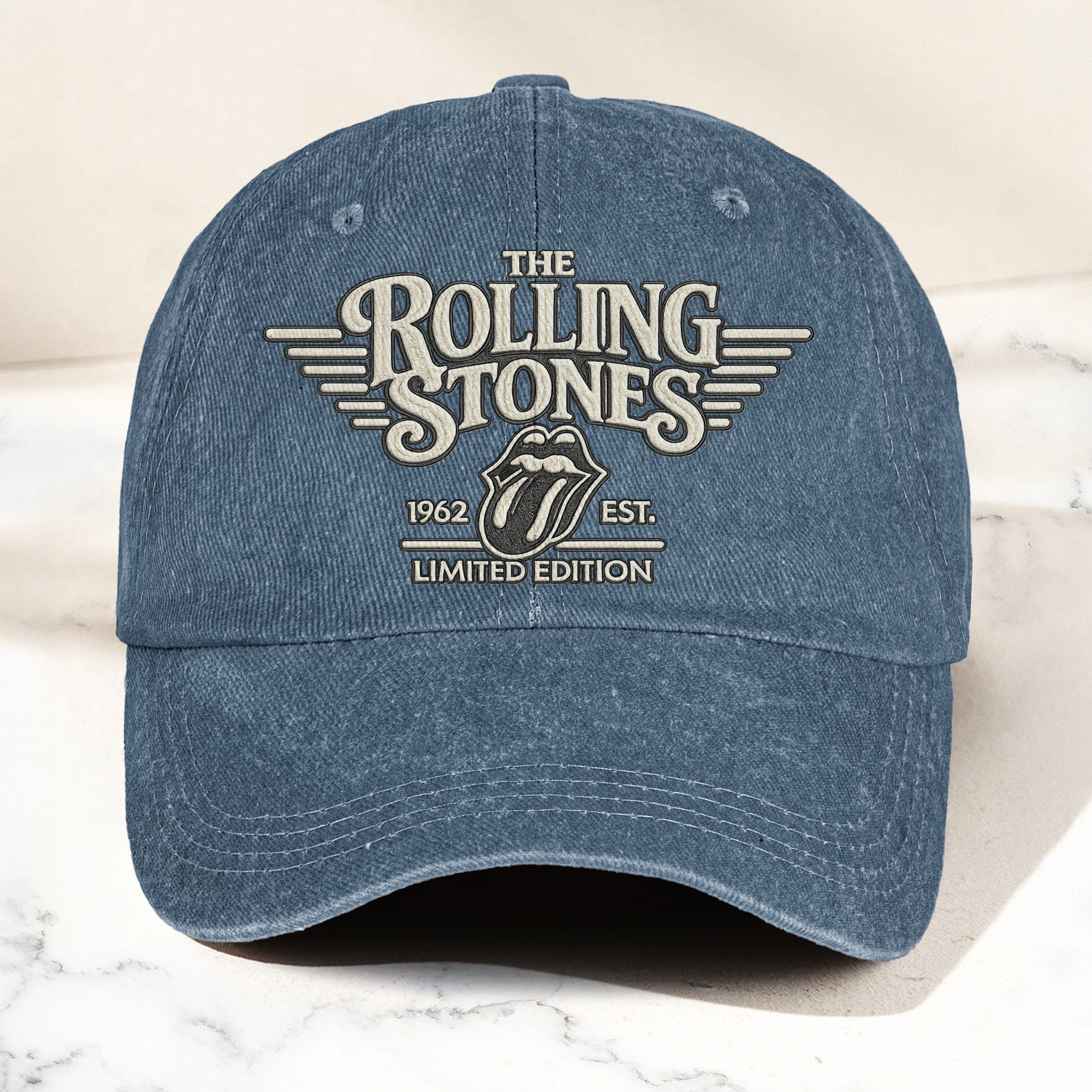 The Rolling Stones Tongue Logo Est 1962 Denim Cap