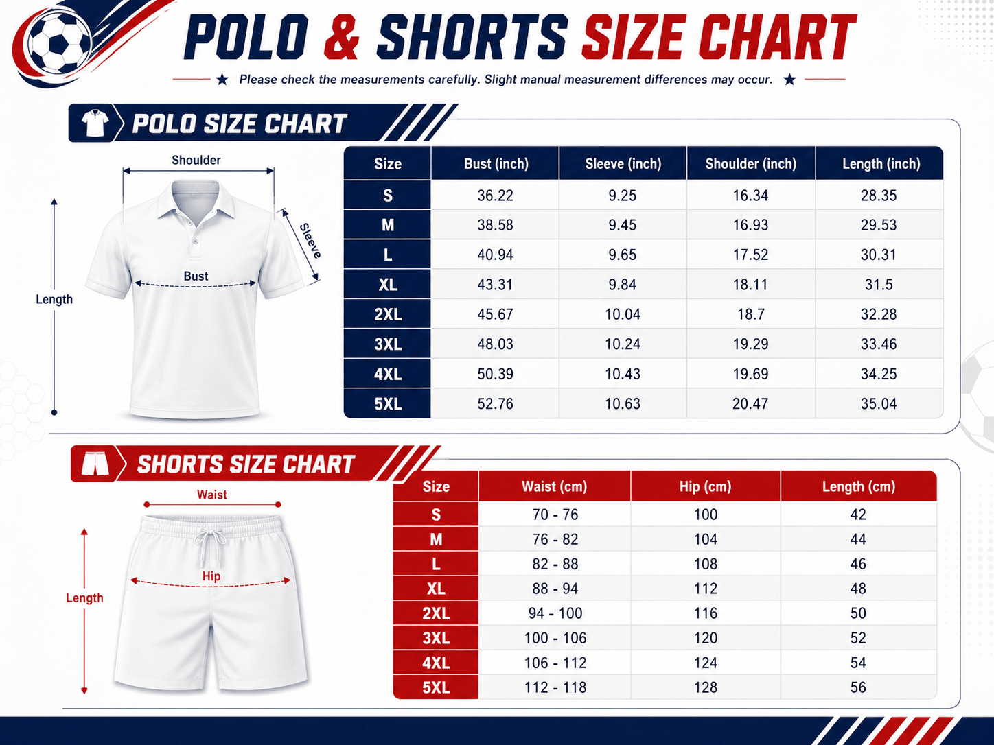 Polo Shirt and Shorts Set Size Chart