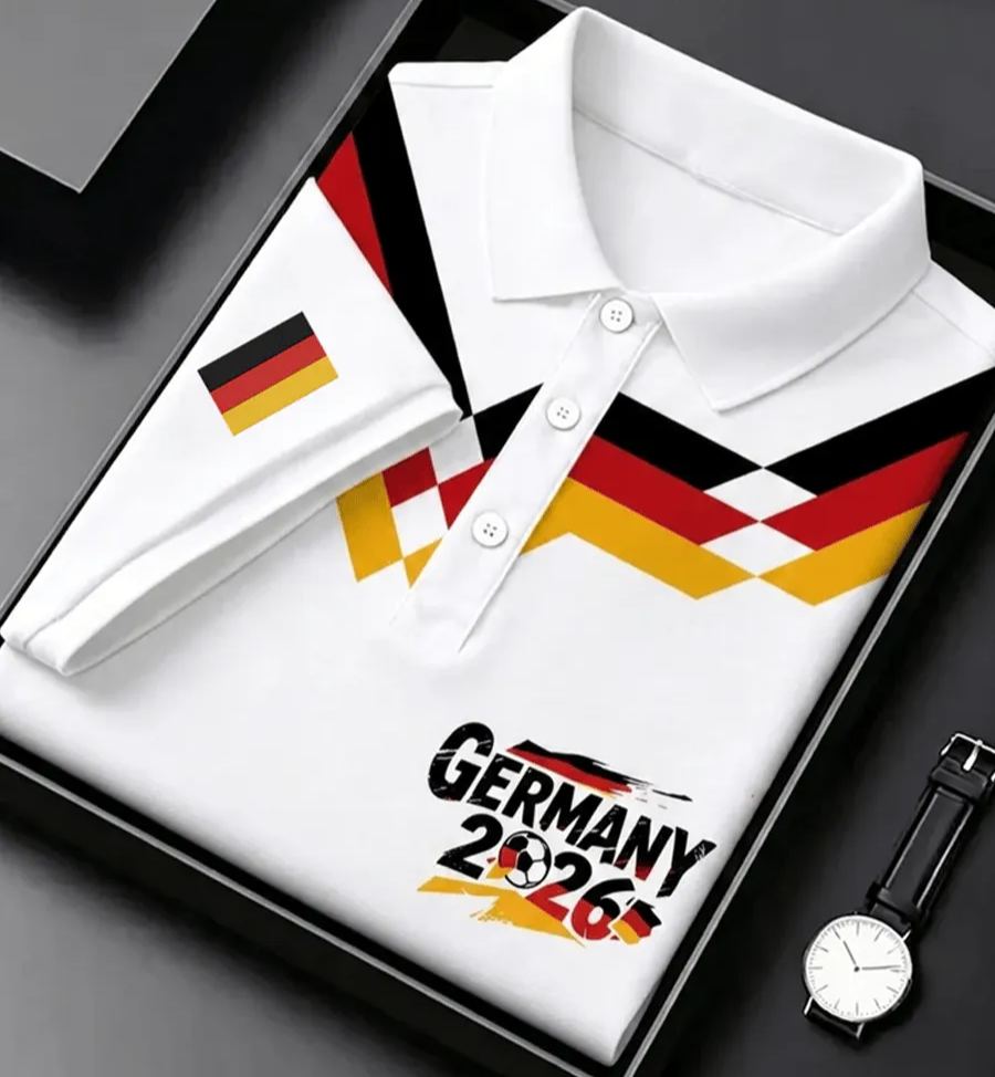 Men's German Football Print Short-Sleeve Polo Shirt