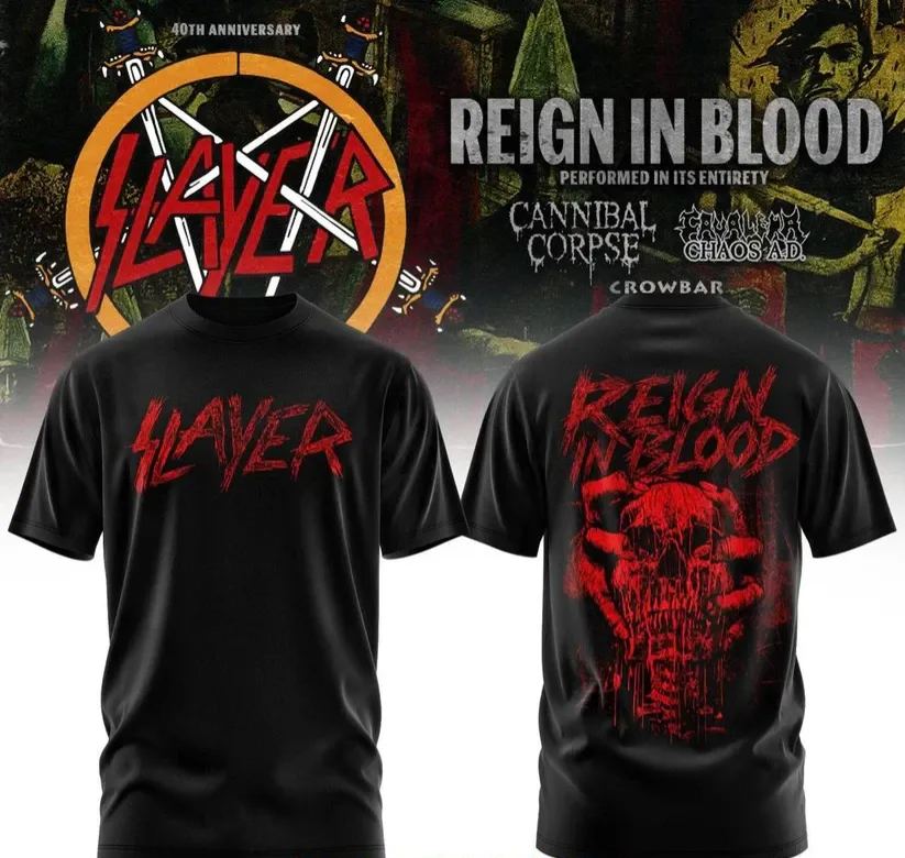 Slayer 40th Anniversary Reign In Blood 2026 3D Apparel T-shirt 