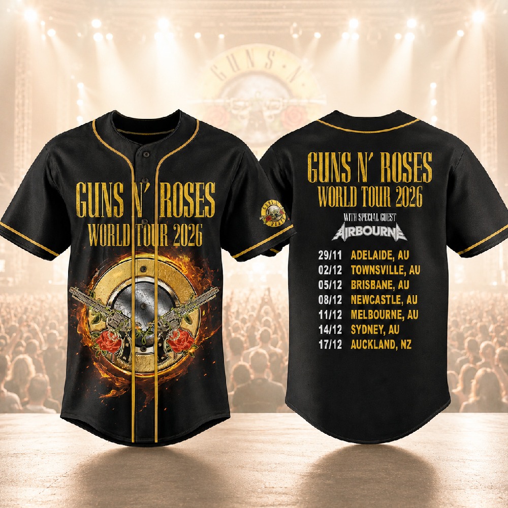 Guns N' Roses World Tour 2026 Australia And New Zealand 3D Baseball Jersey