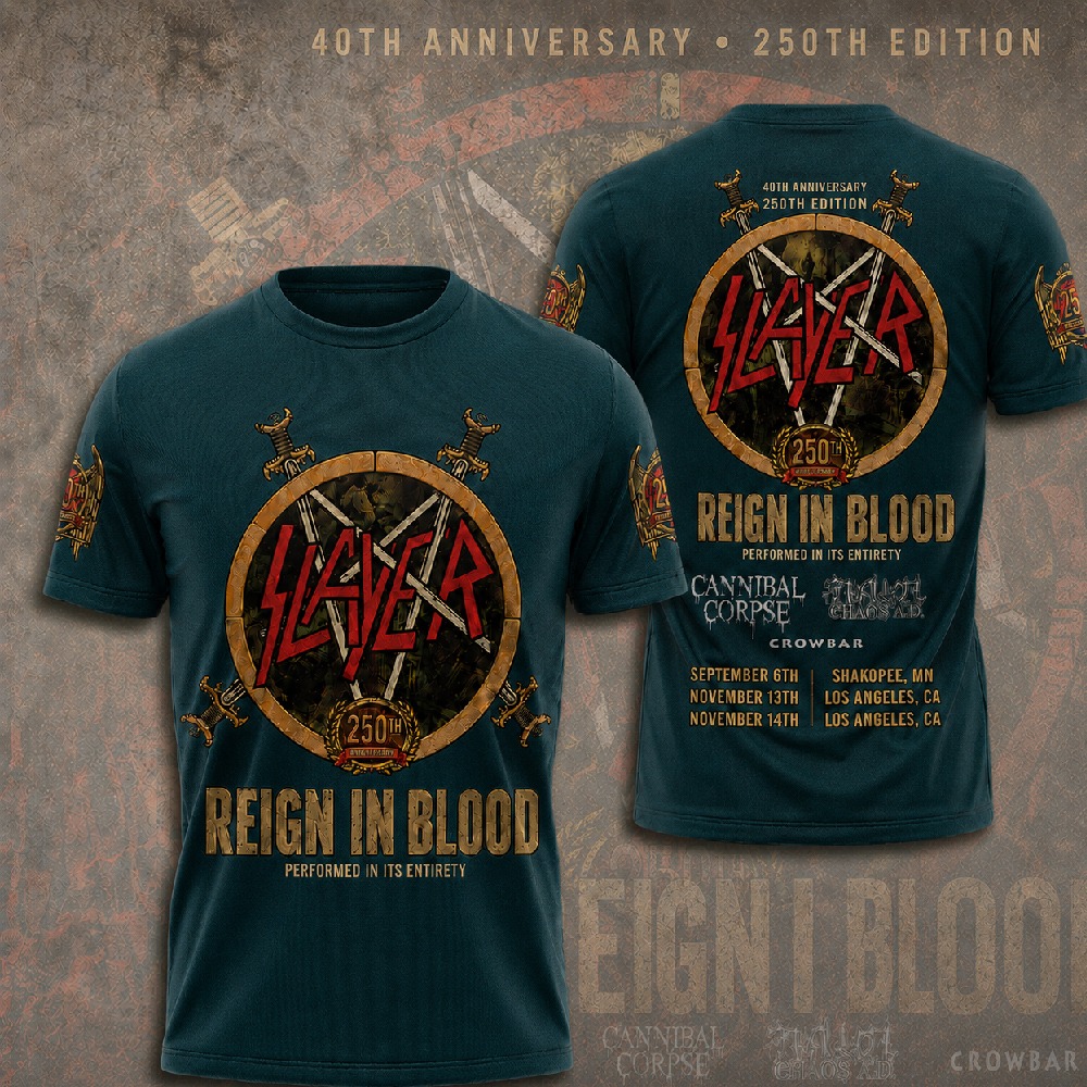 Slayer 40th Anniversary Reign In Blood 2026 3D Apparel T-shirt 