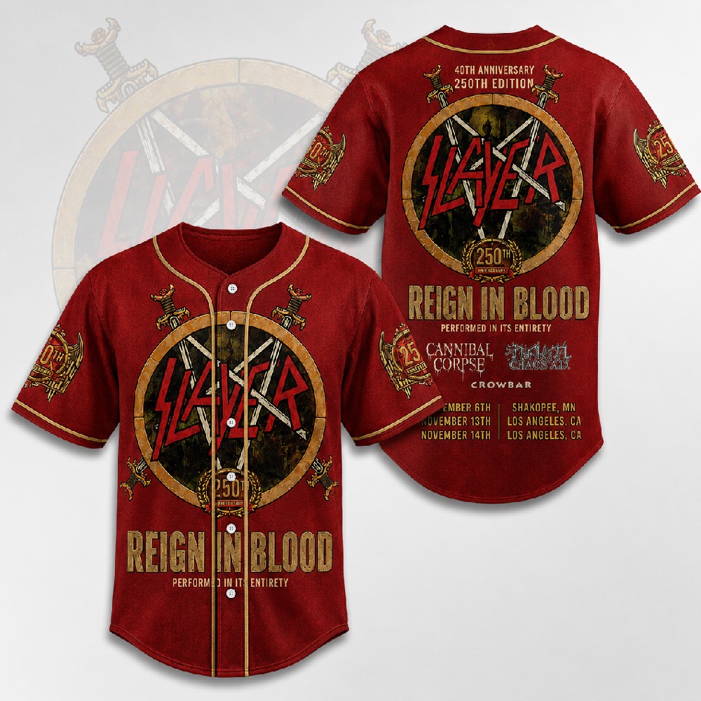 Slayer 40th Anniversary Reign In Blood 2026 3D Baseball Jersey 