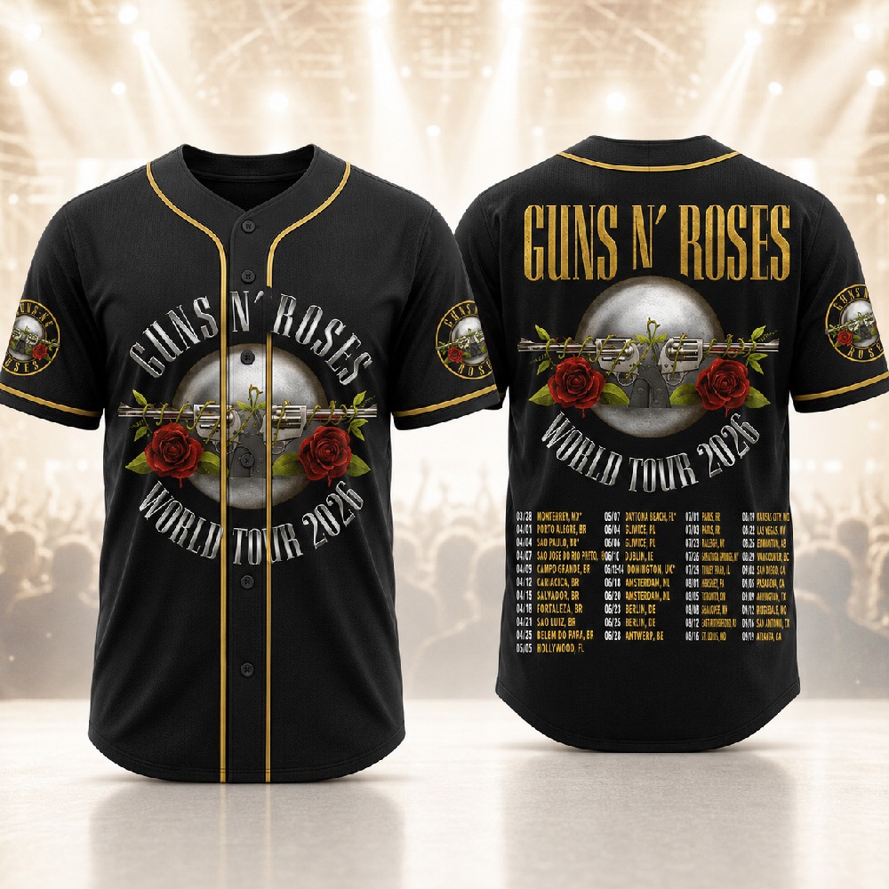 Guns N' Roses World Tour 2026 3D Baseball Jersey