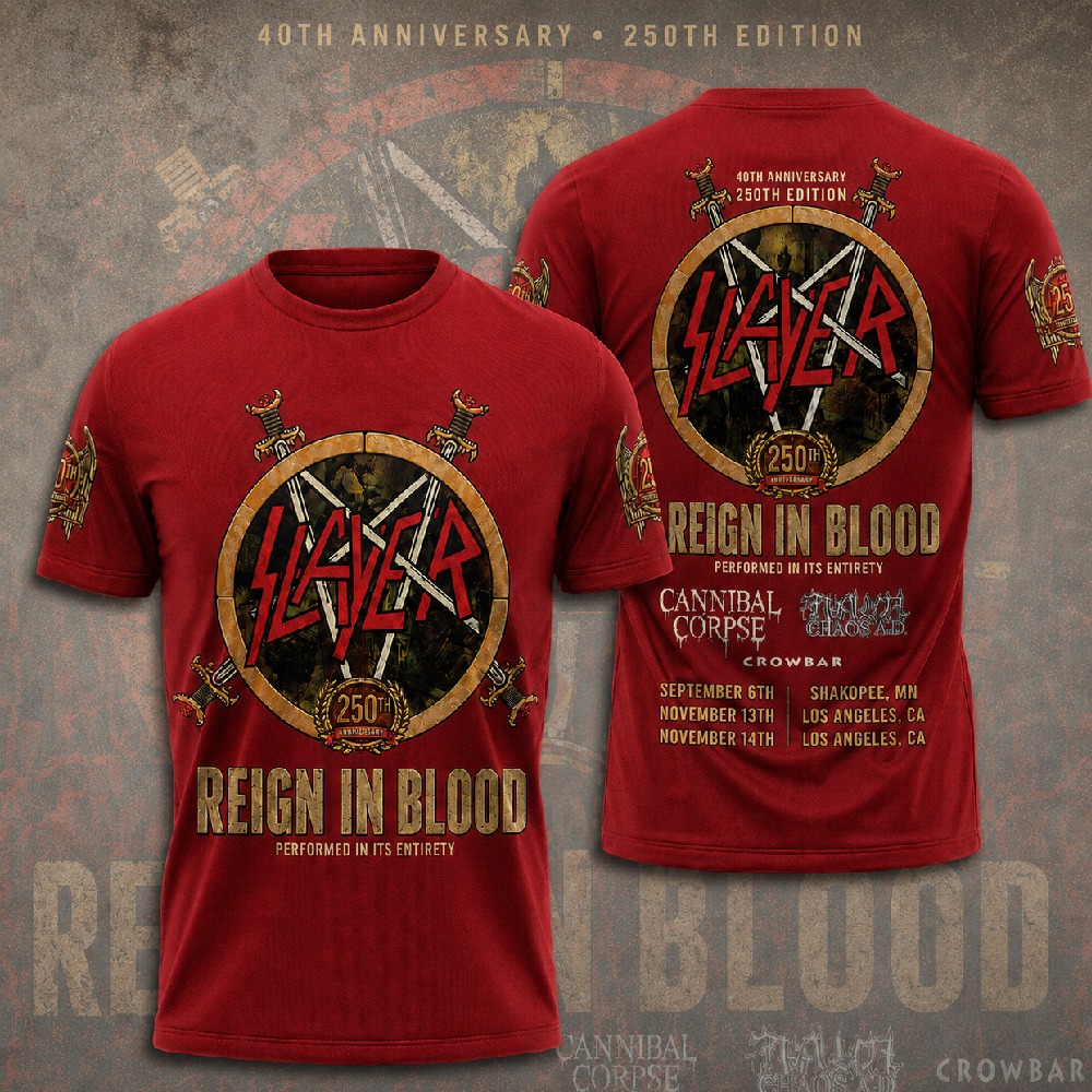 Slayer 40th Anniversary Reign In Blood 2026 3D Apparel T-shirt 