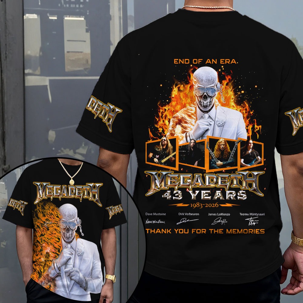 Meg adeth Band 1983-2026 End Of An Era 3D Apparel T-shirt 