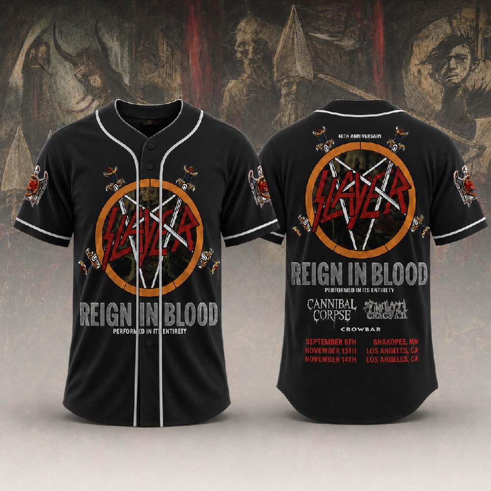 Slayer 40th Anniversary Reign In Blood 2026 3D Baseball Jersey 